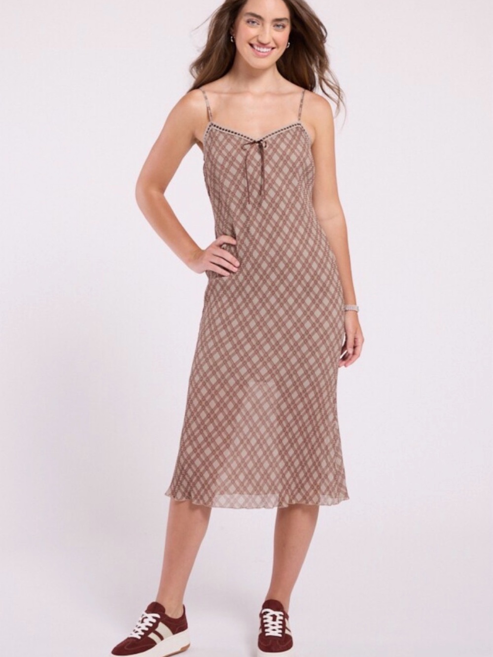 The Workshop Plaid Pleated Ribbon Trim Dress, Sz S NWT/0339